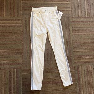 White Skinny Jeans with Blue Stripes!